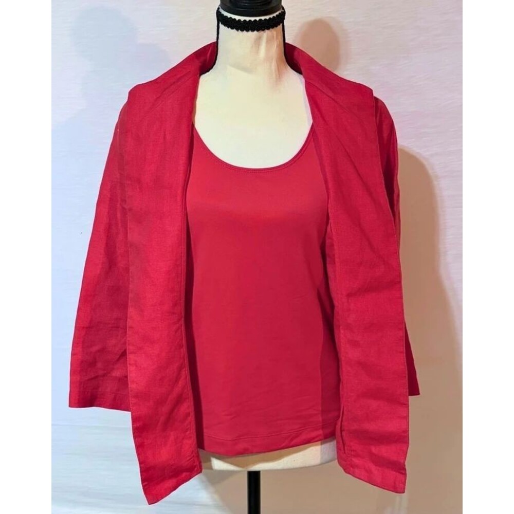 Chicos Coral Linen Jacket Tank Set Size 0 Bright 2 Piece Mandarin Collar